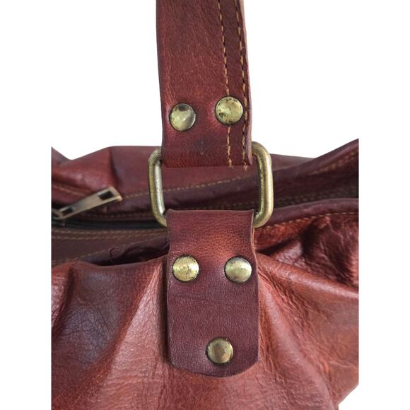 Western Boho Cognac Leather Tote Bag | Distressed Rustic Carryall - Picture 6 of 14